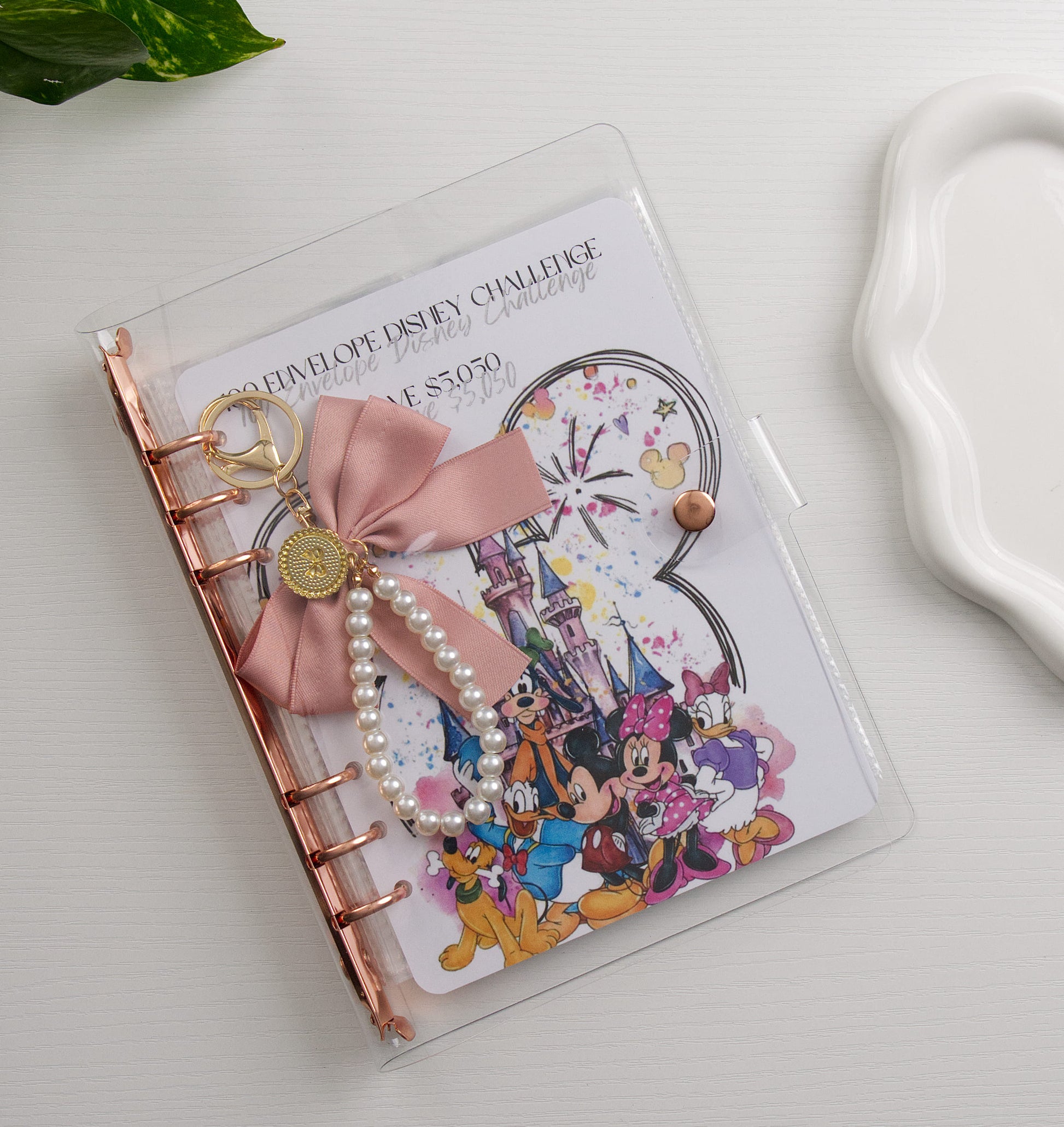 character themed binder bundle on white background and green plant in the corner