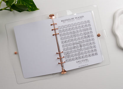100 envelope tracker page inside a binder on a white background
