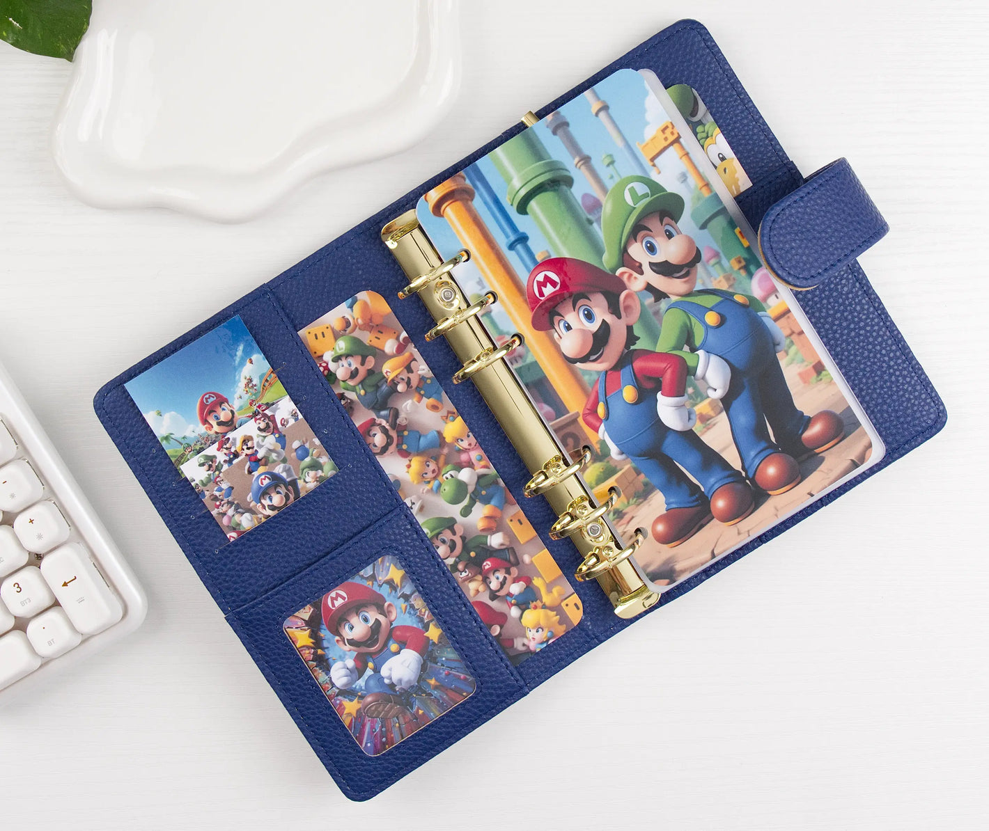Character-themed pocket decor on a white surface